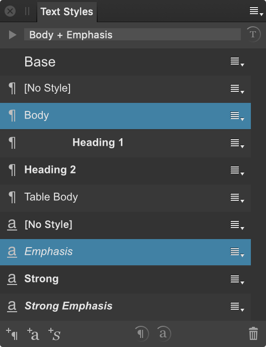 Text Styles panel