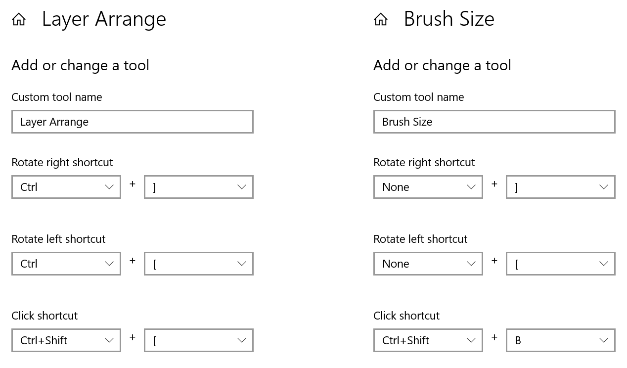 An example setup of a Brush Size command for Surface Dial