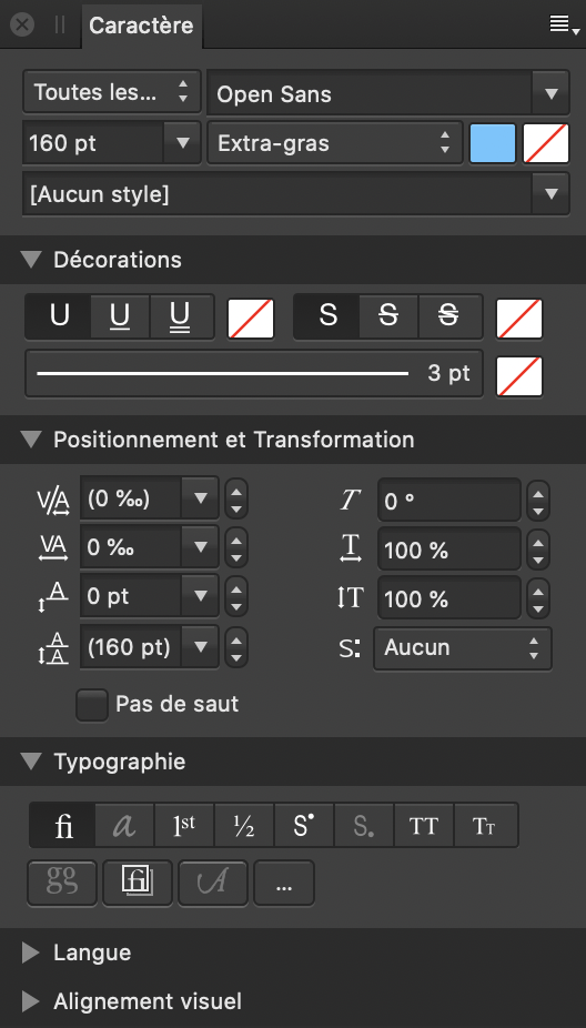 Sous-fenêtre Caractère