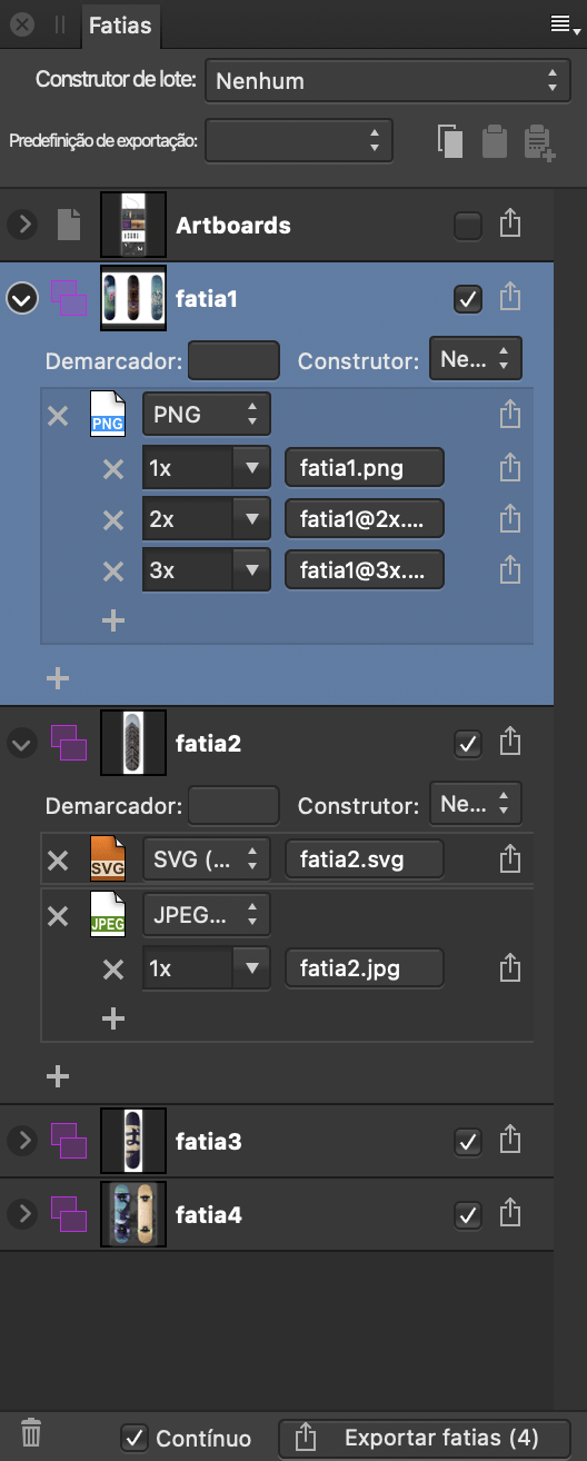 Painel Fatias (Persona Exportar)