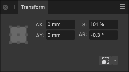 Transform panel with Point Transform active