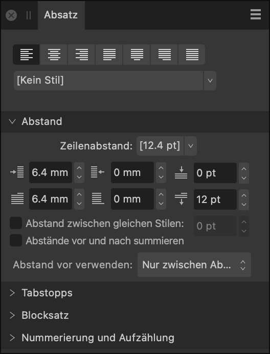 Das Panel "Absatz"