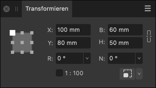 Das Panel "Transformieren"