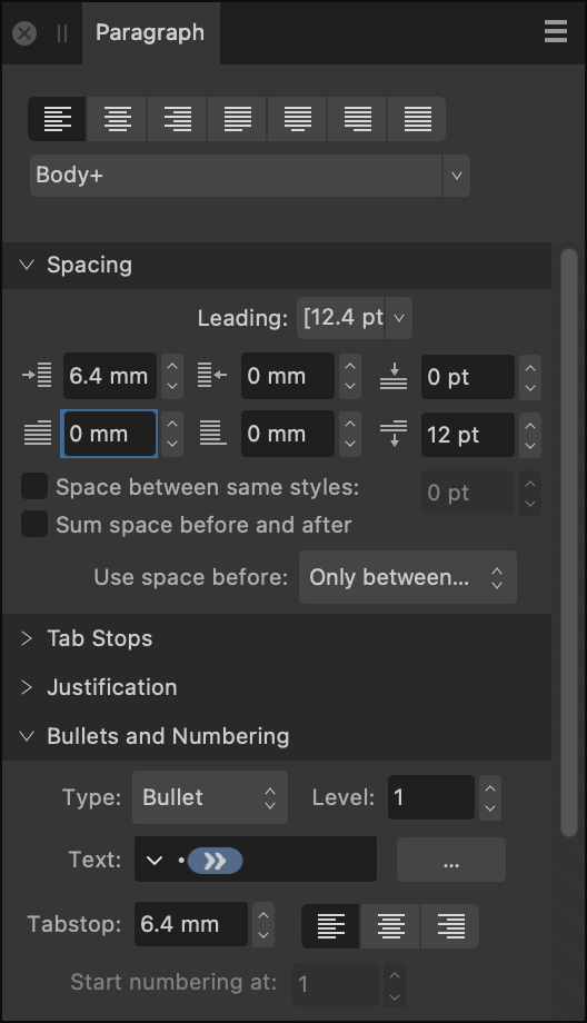 Paragraph panel