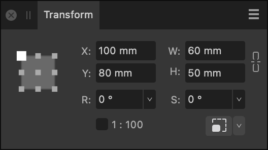 Transform panel