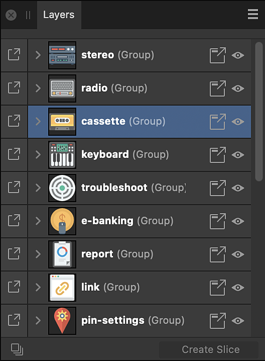 Layers panel in Export Persona