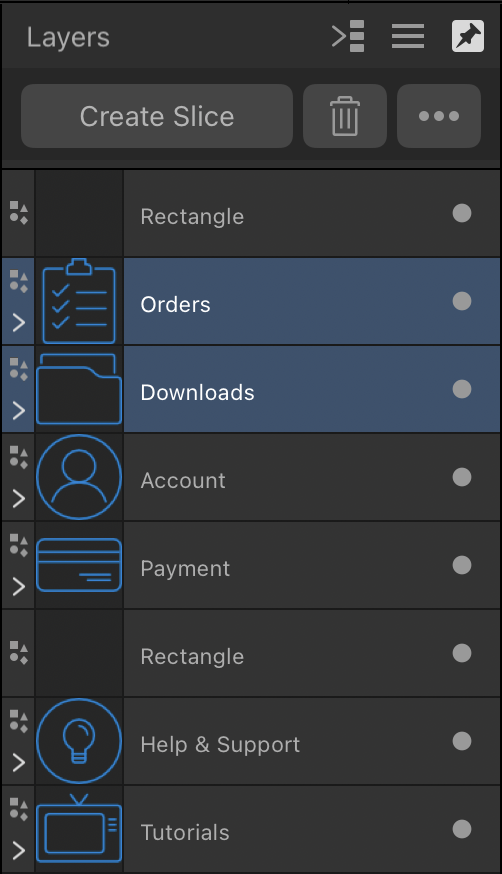 Layers panel (Export Persona)