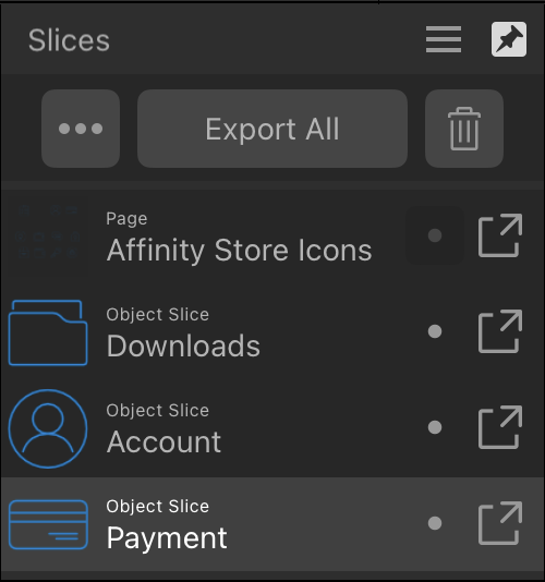 Slices panel (Export Persona)