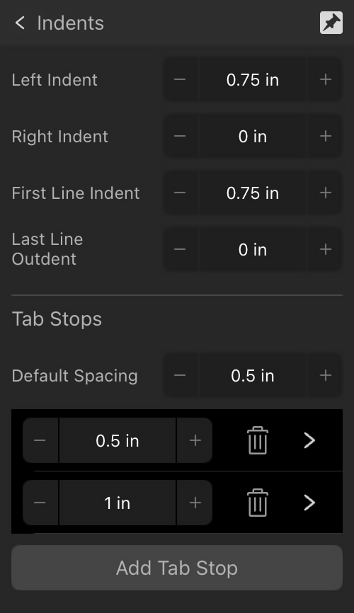 Expanded Indents and Tab Stops section