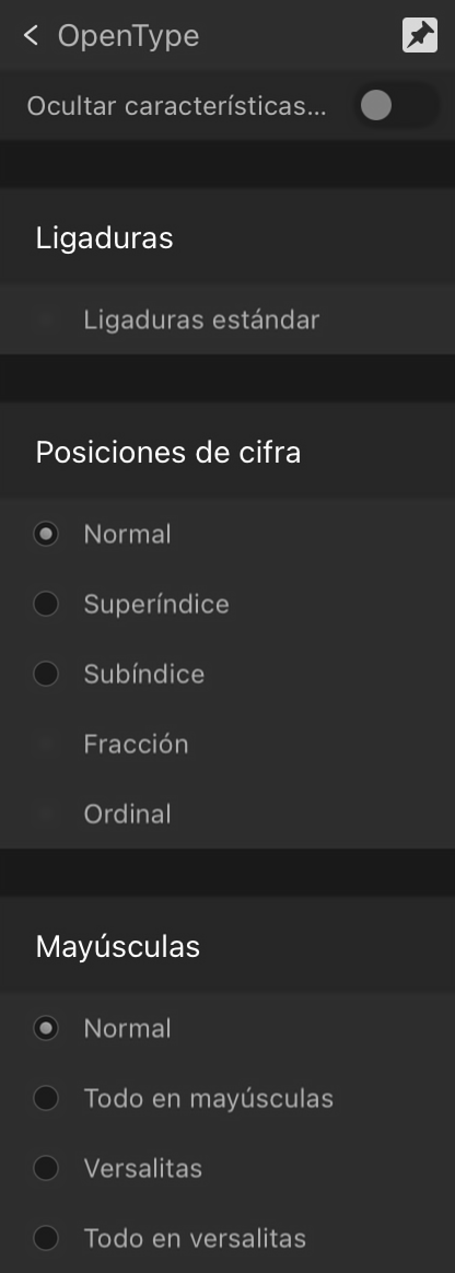 Subsección OpenType expandida