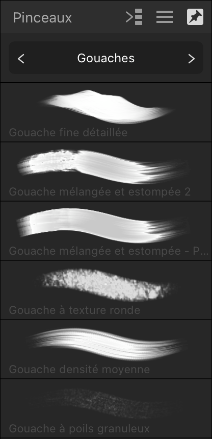 Sous-fenêtre Pinceaux