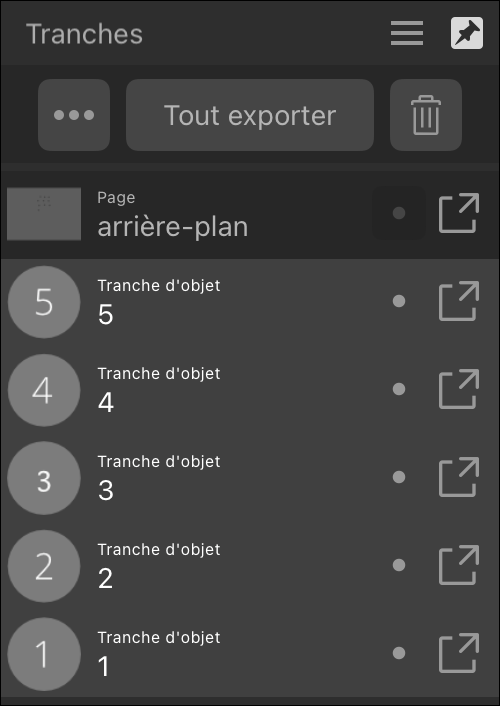 Sous-fenêtre Tranches (Export Persona)