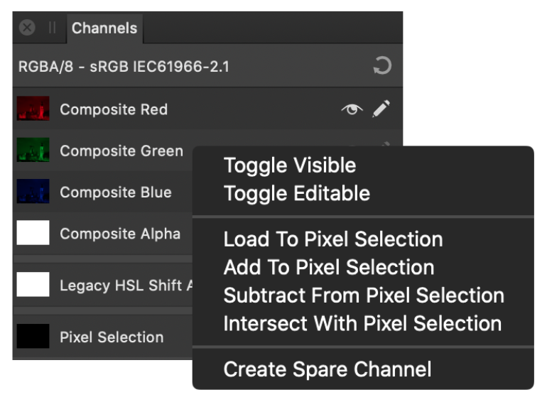 Channels panel