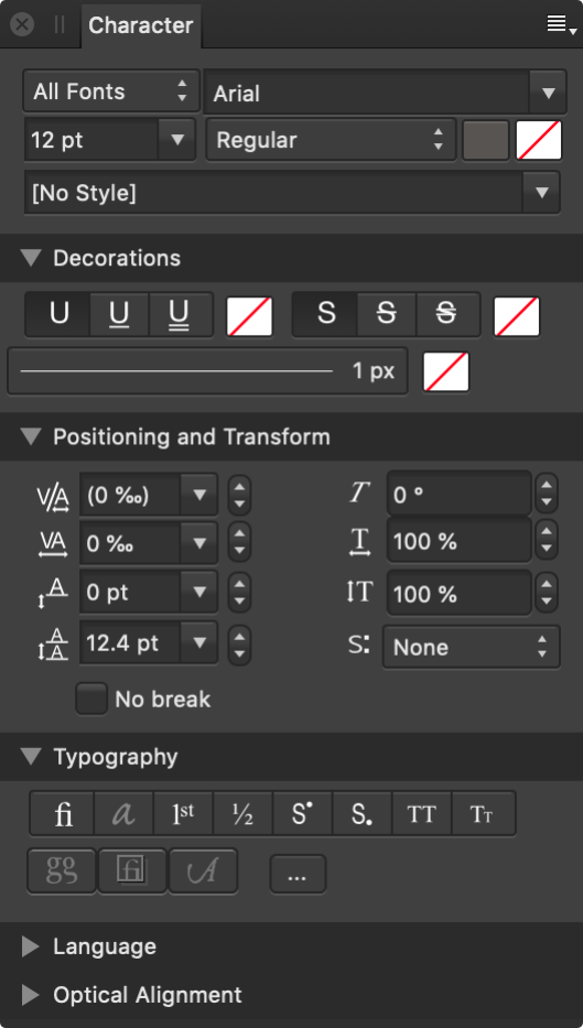 Character panel