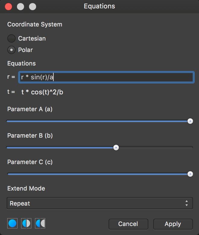 Equations panel example