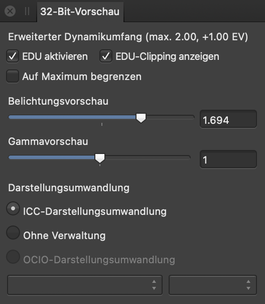 Das Panel für die 32-Bit-Vorschau