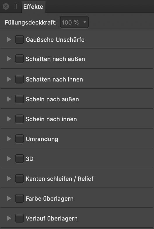Das Panel "Effekte"