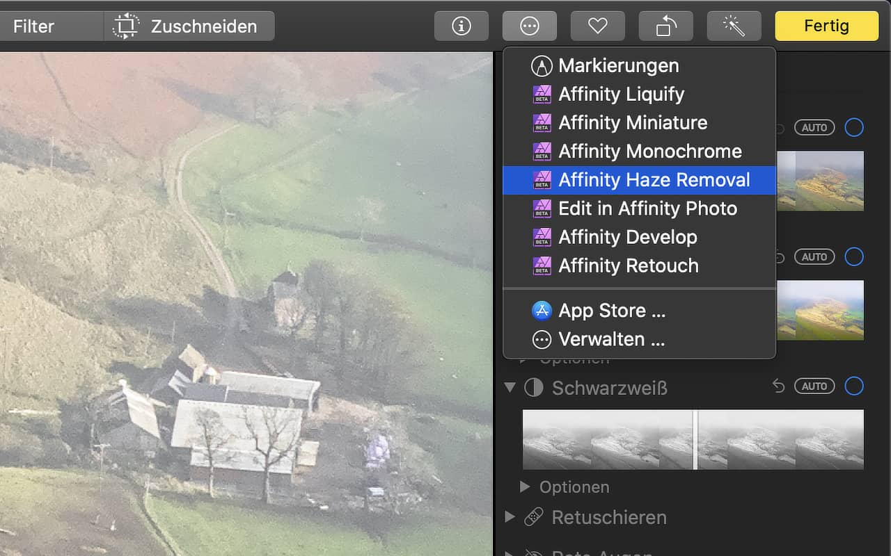 Die Dunst-Erweiterung von Affinity für Apple Fotos