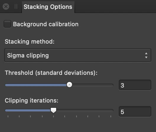 Stacking Options panel