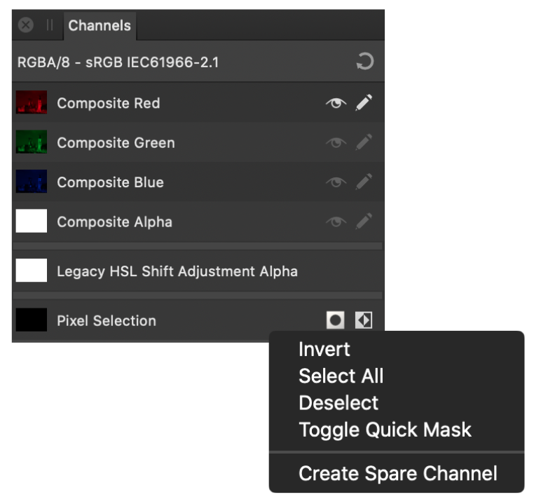 Channels panel