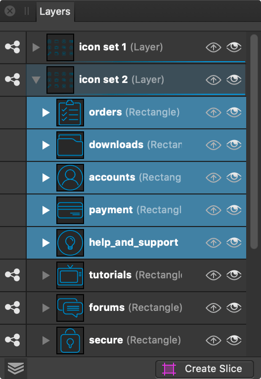 Layers panel (Export Persona)