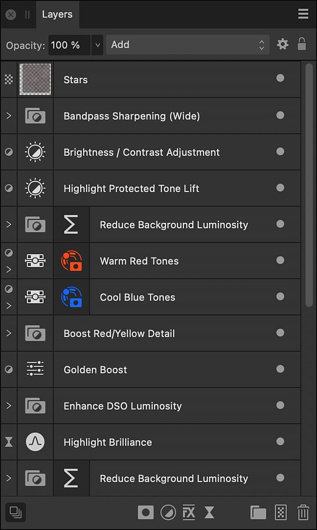 An example of the Layers panel after post-processing is applied