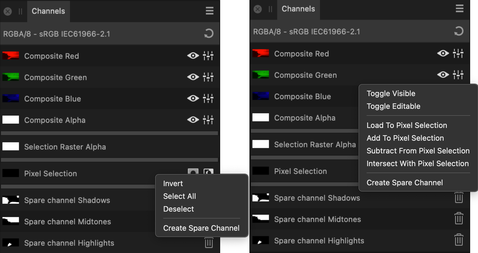 Channels panel