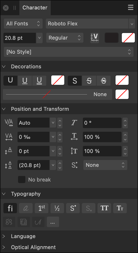 Character panel