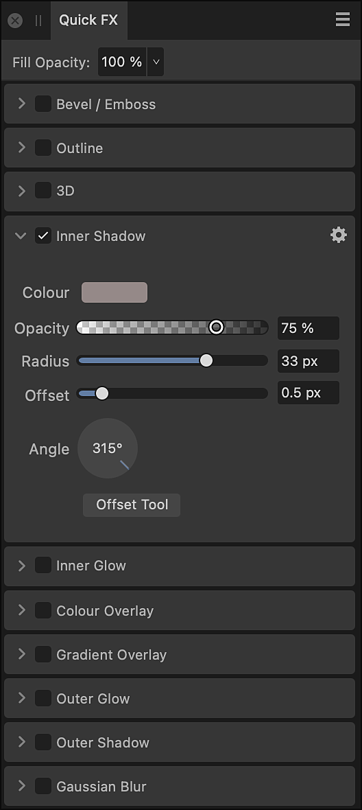 Quick FX panel