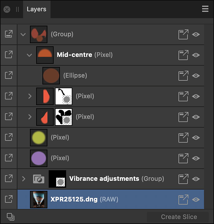 Layers panel (Export Persona)