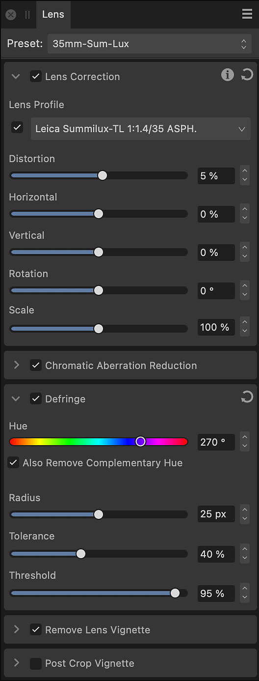 Lens panel