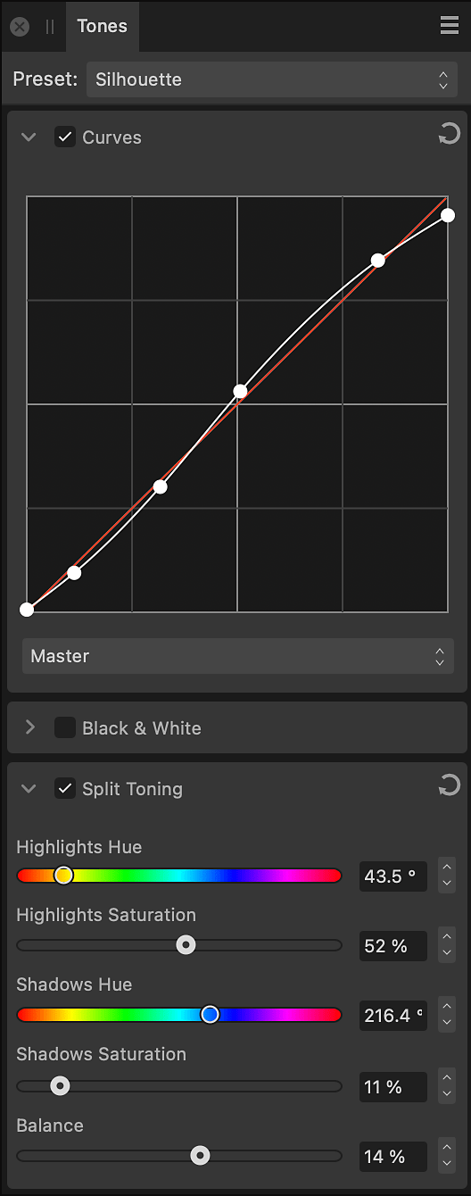 Tones panel in the Develop Persona