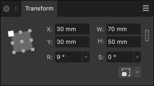 Transform panel