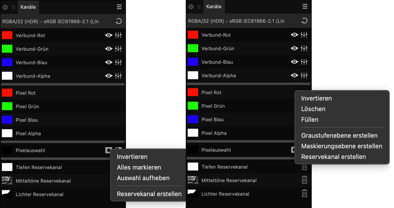 Das Panel "Kanäle"