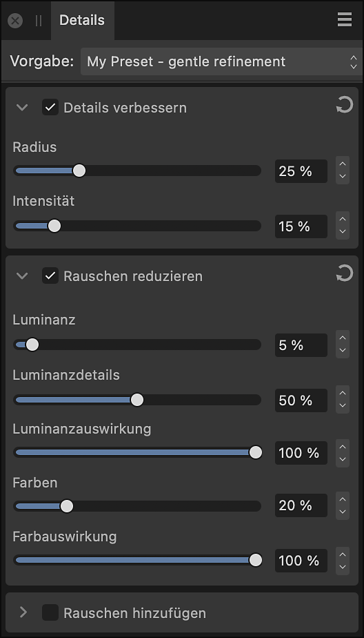 Das Panel "Details"