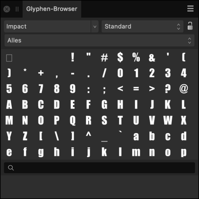 Das Panel "Glyphen-Browser"