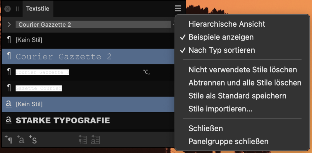 Das Panel "Textstile"