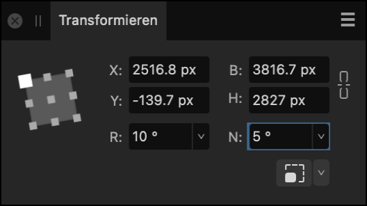 Das Panel "Transformieren"