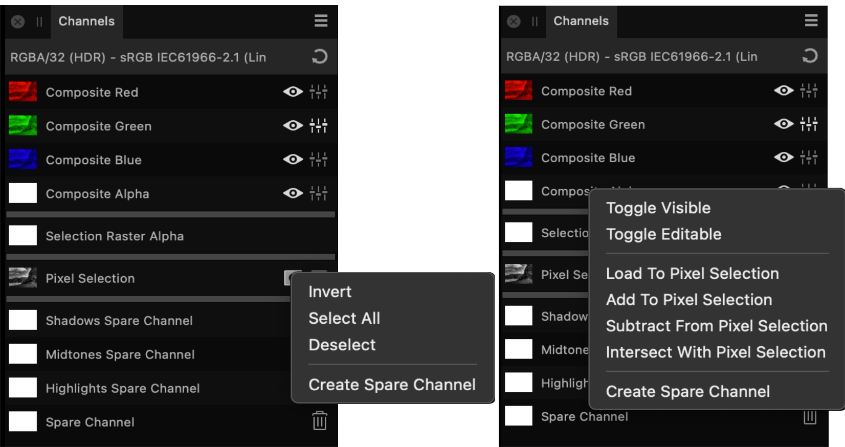 Channels panel