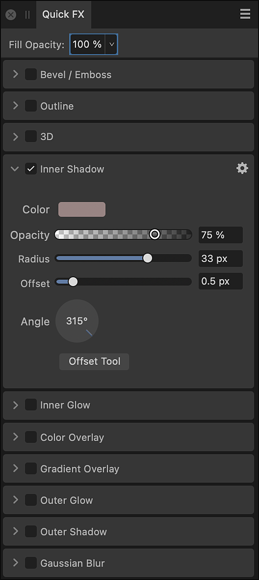 Quick FX panel