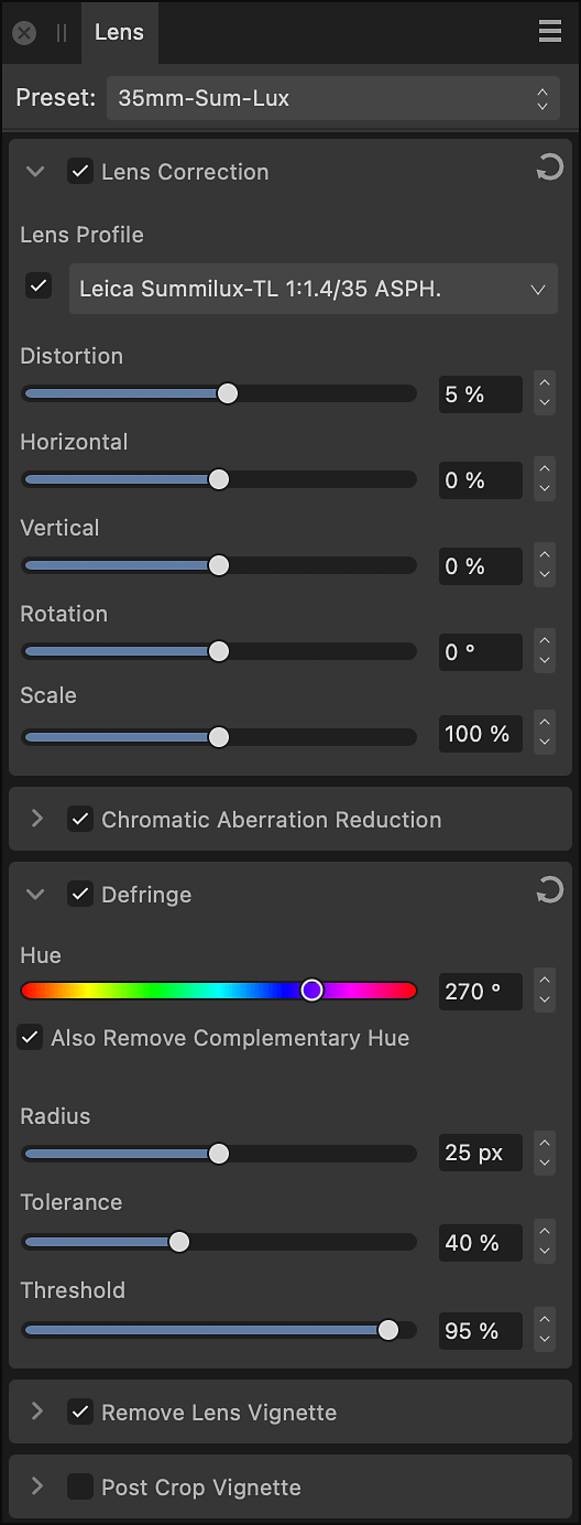 Lens panel