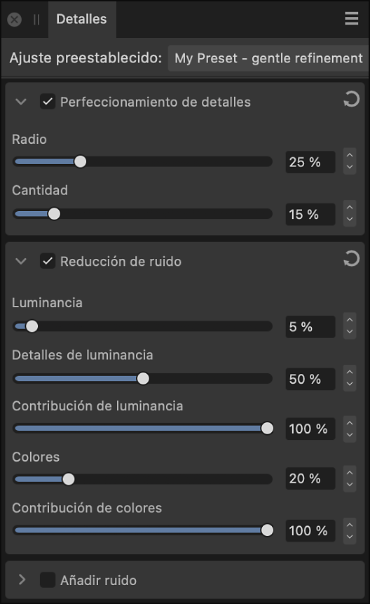 Panel Detalles