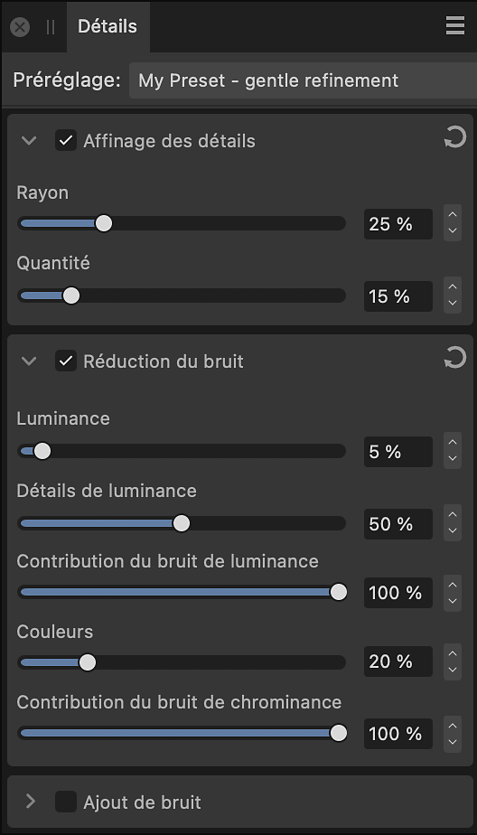 Sous-fenêtre Détails