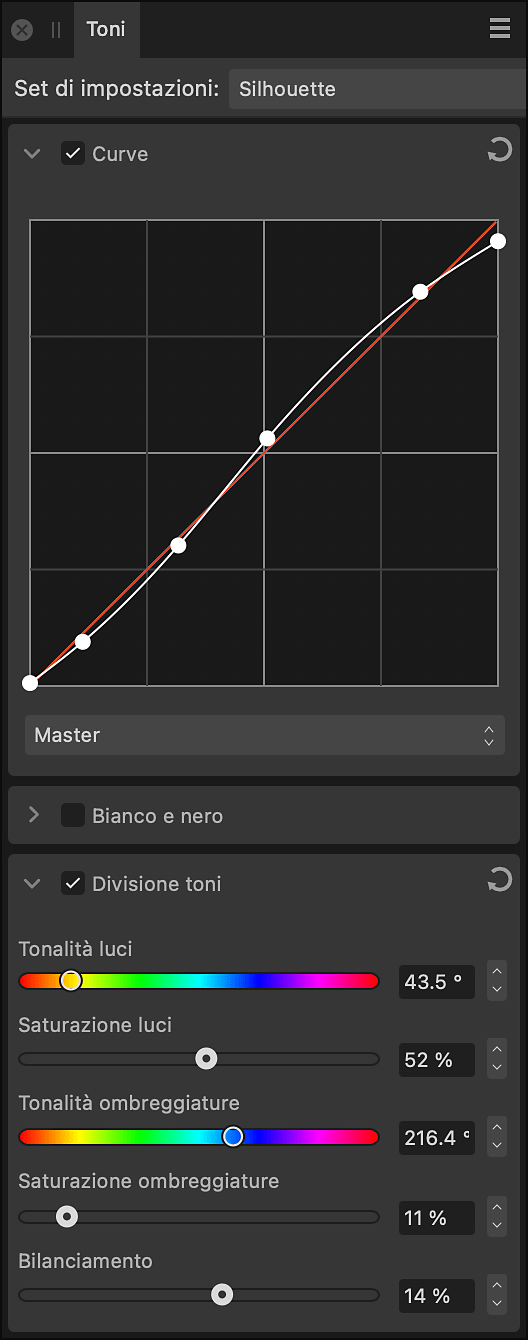 Il pannello Toni in Persona sviluppo