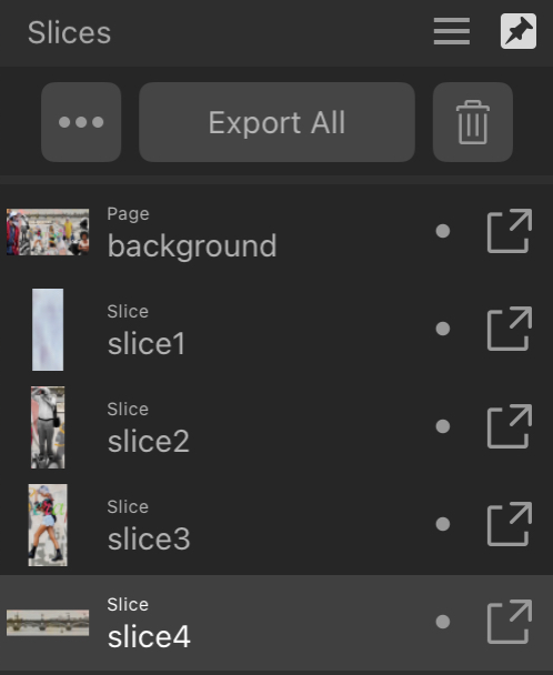 Slices panel (Export Persona)