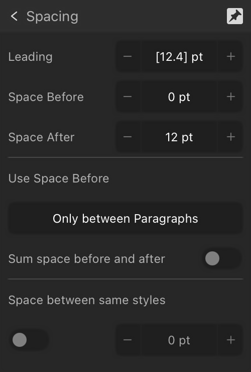 Expanded Spacing section