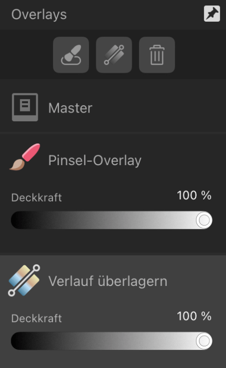 Das Panel "Overlays" (nur für die Develop Persona)