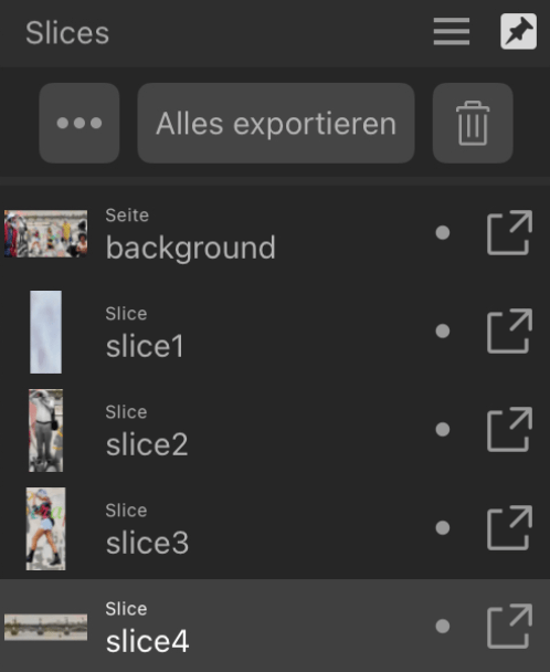 Das Panels "Slices" (Export Persona)