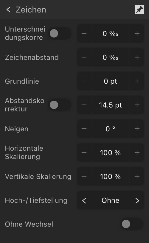 Erweiterter Unterabschnitt für die Positionierung