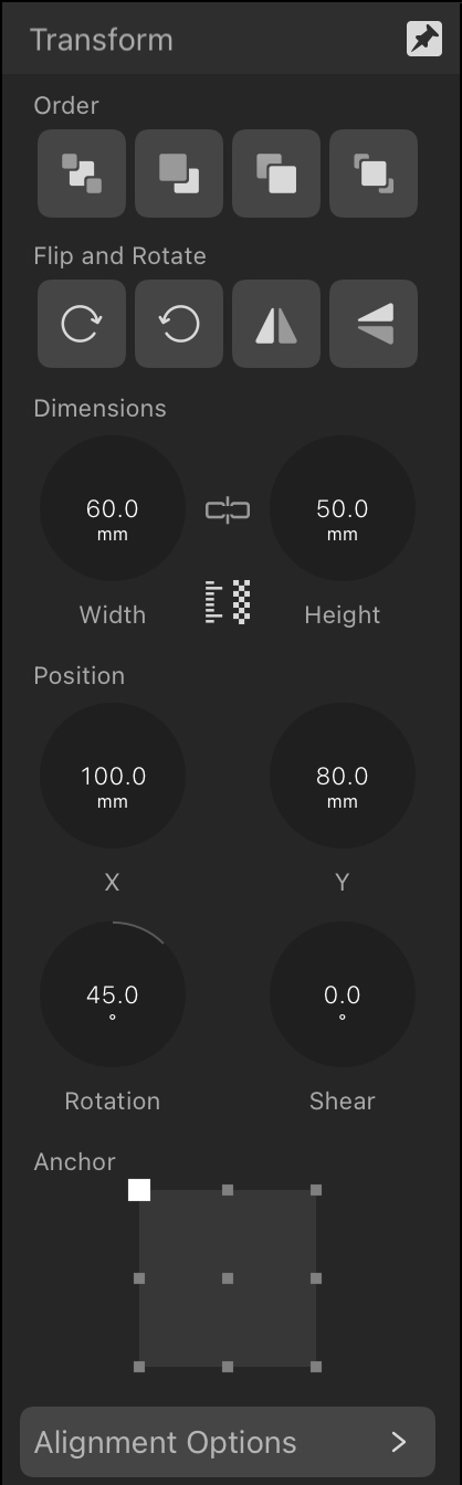 Transform panel